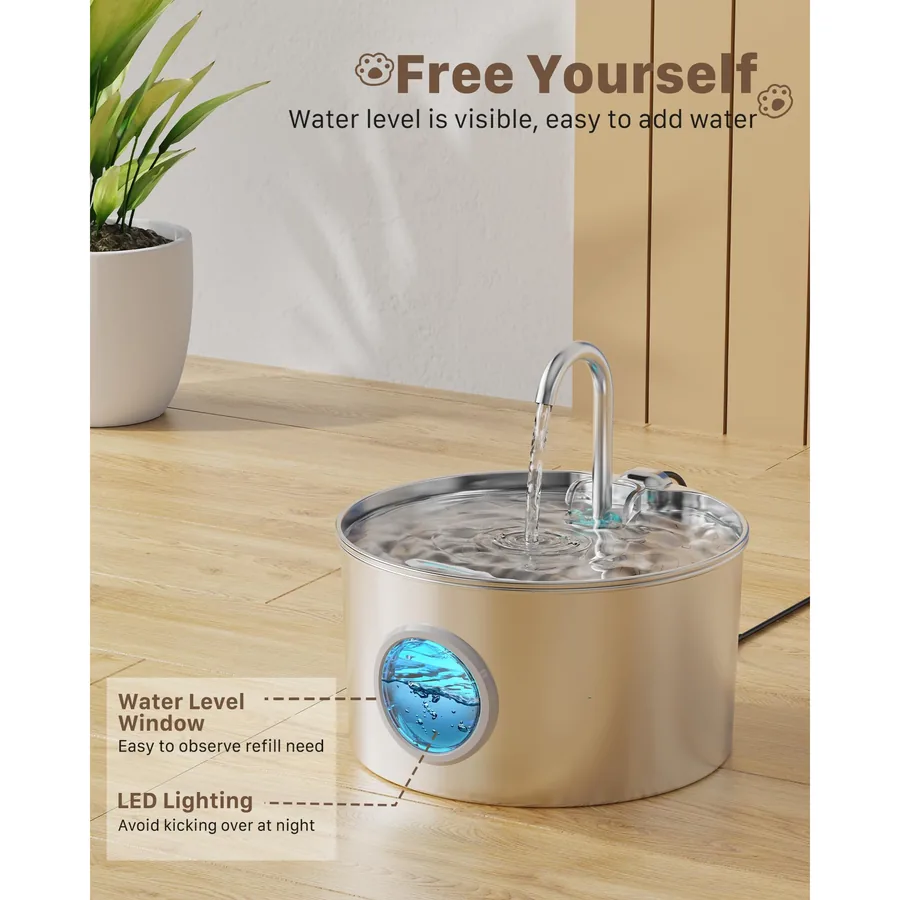 Fuente de agua de acero inoxidable 2,2 L con ventana de nivel, imagen 3